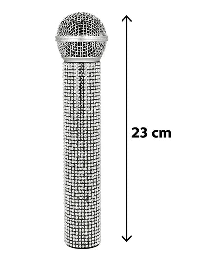Microfone com strass prateado 23 cm