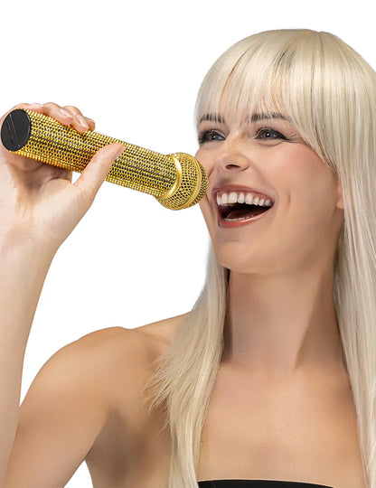 Microfone com strass dourado 23 cm