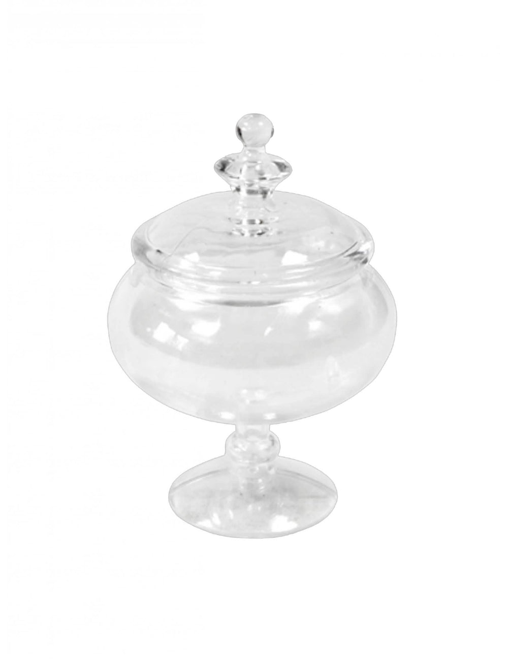 Mini bonbonnière em plástico transparente para decoração de festa, sobre pé, com tampa