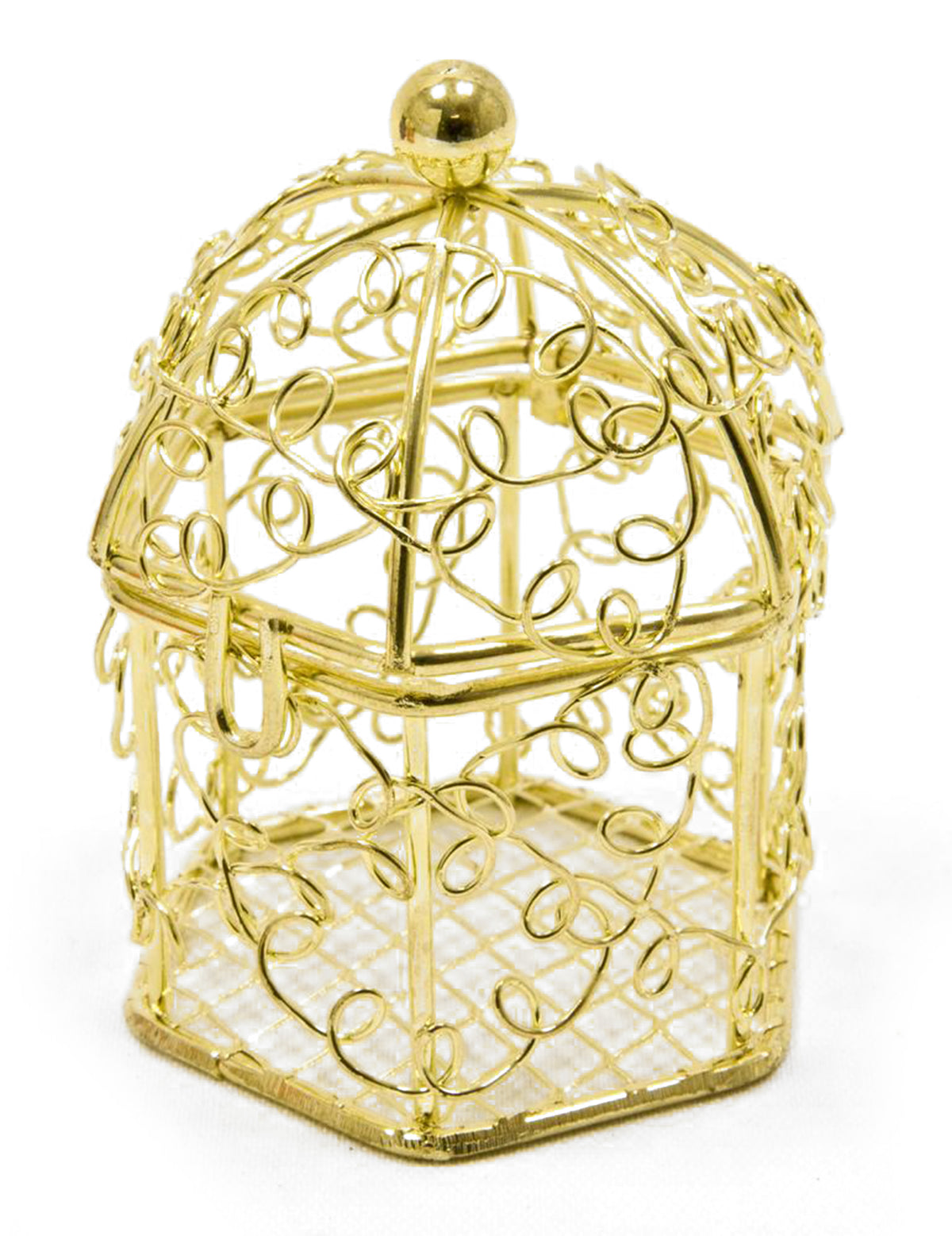 Mise en situation avec dragées de la mini cage à oiseaux en métal pour mariage