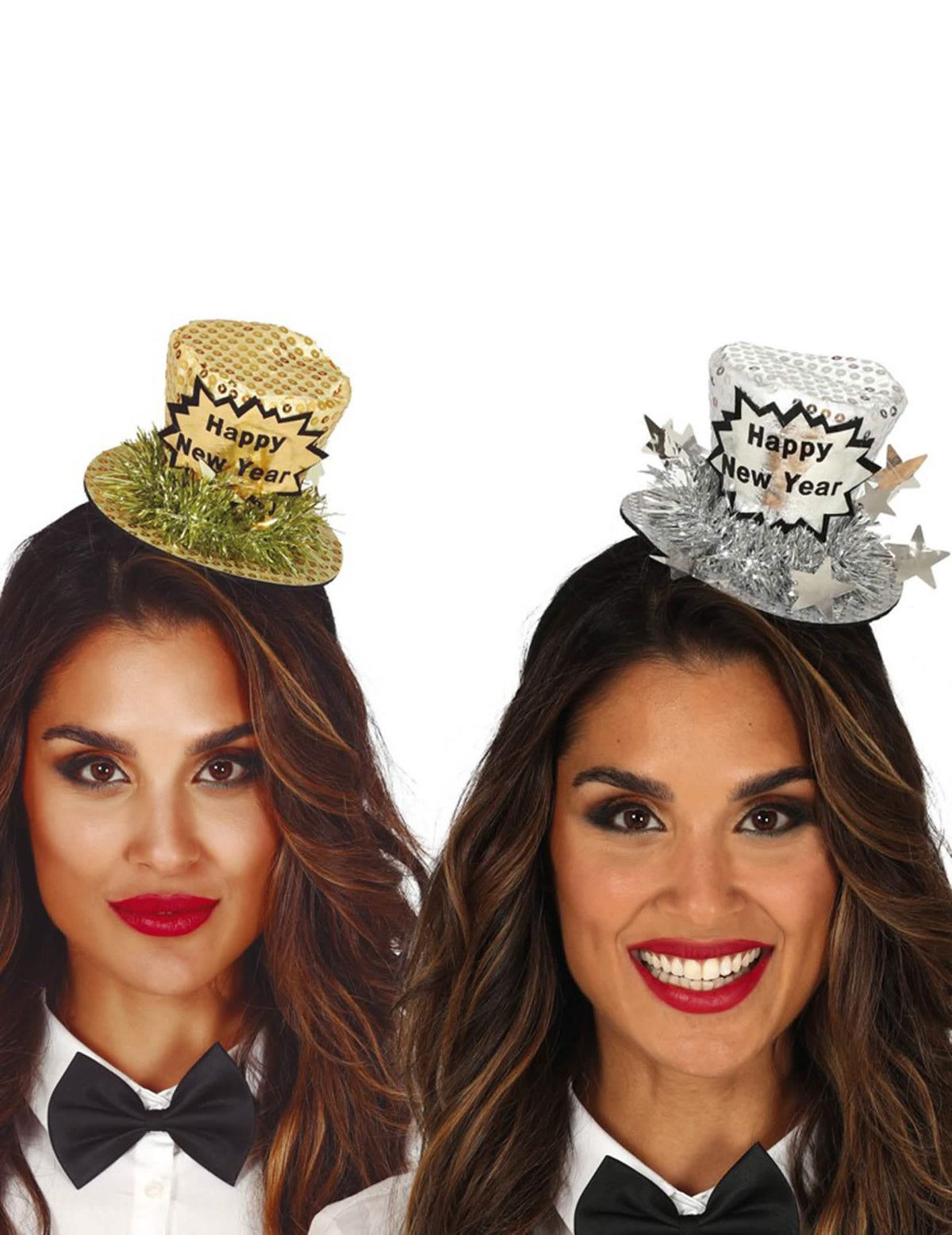 Mini cartola Happy New Year para adulto dourado e prateado com lantejoulas