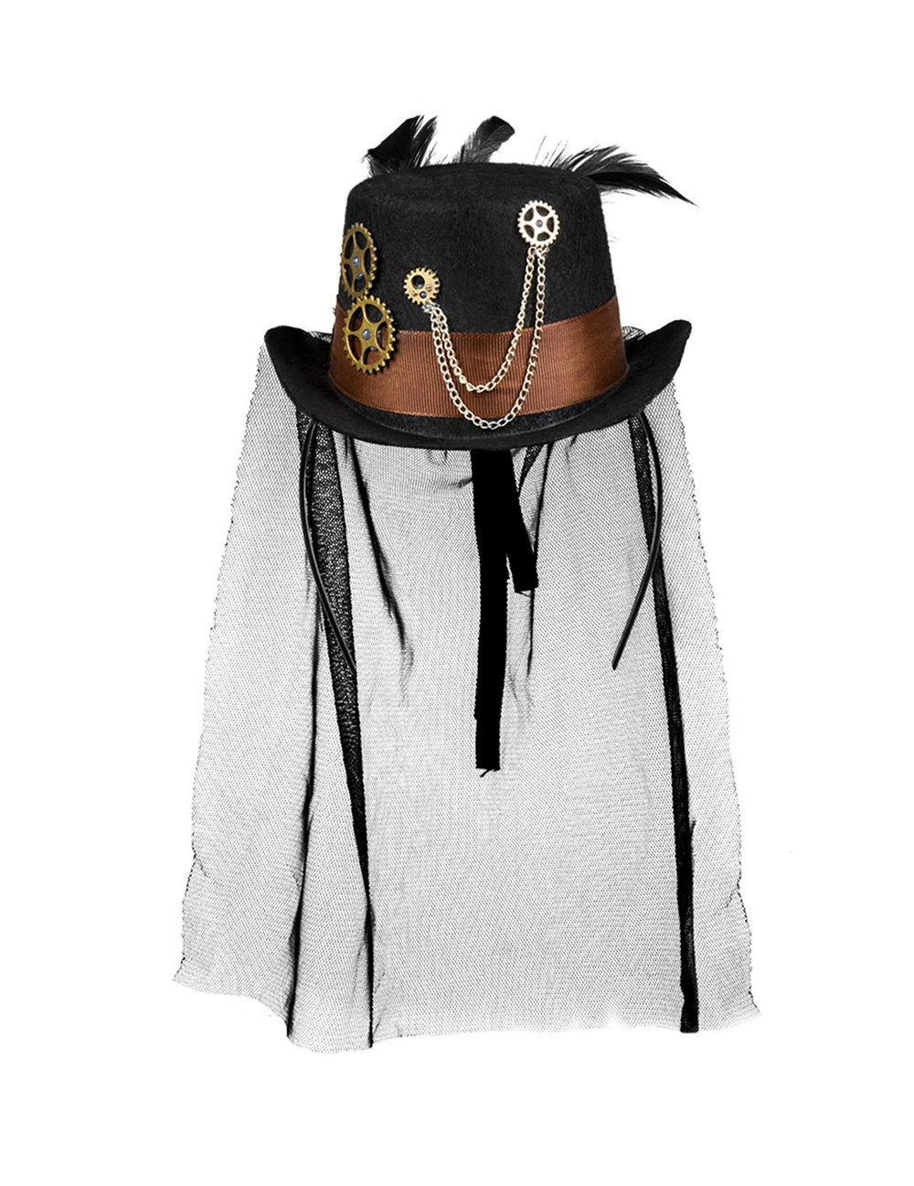 Voile noir du mini chapeau Steampunk pour femme