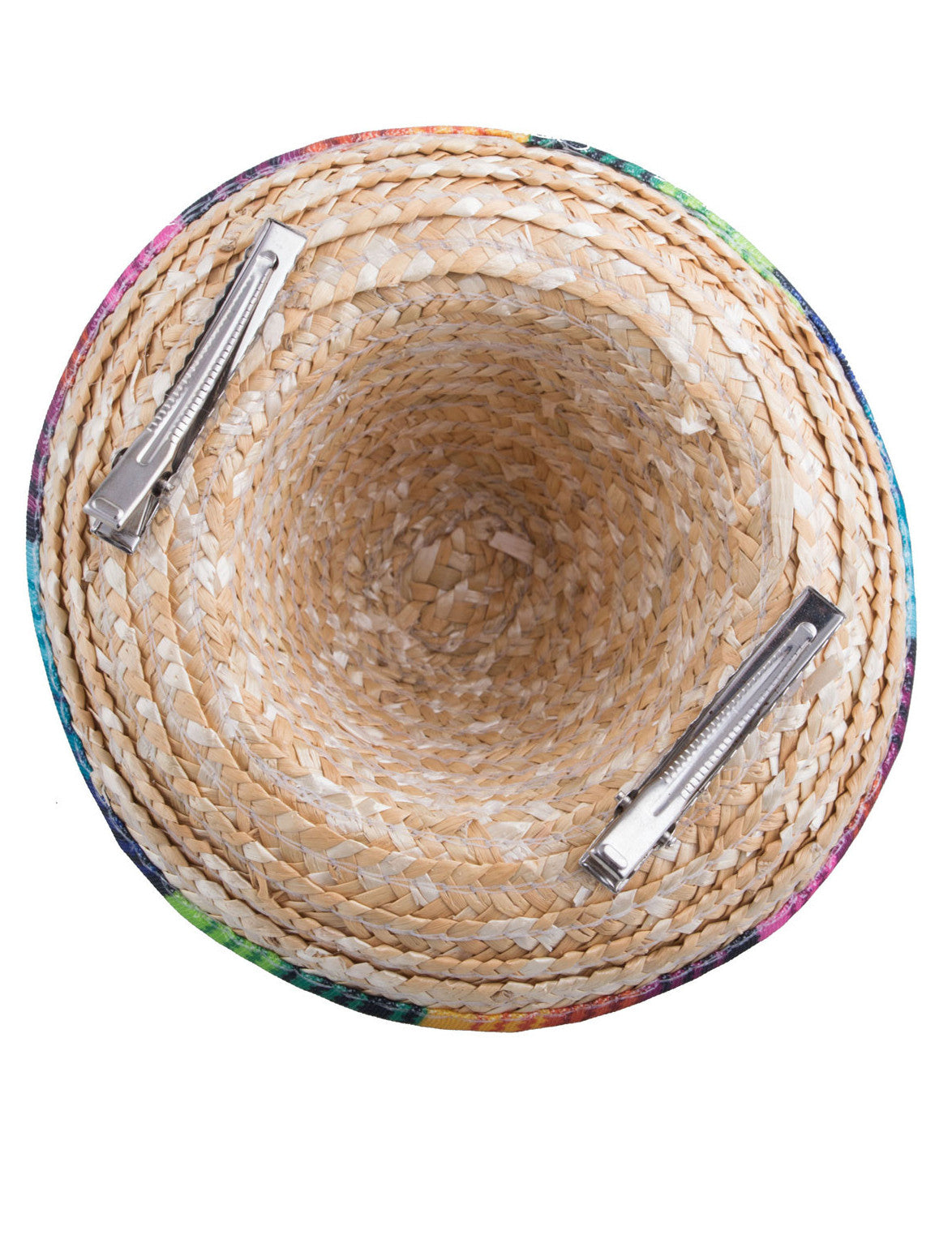 Vue de l'intérieur du mini sombrero coloré avec barrettes