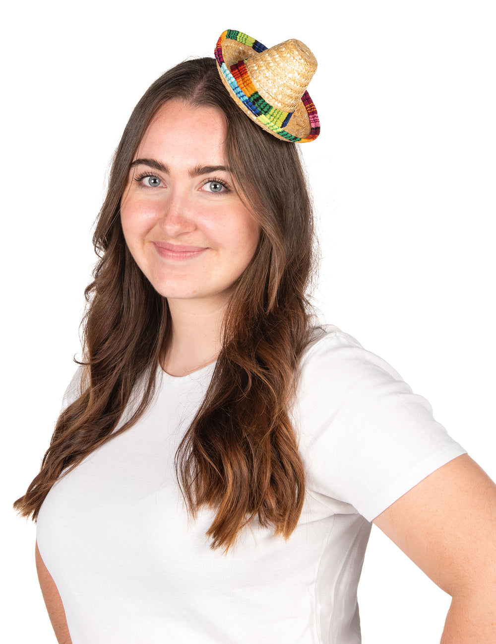 Mini sombrero coloré pour femme en paille avec bordure multicolore