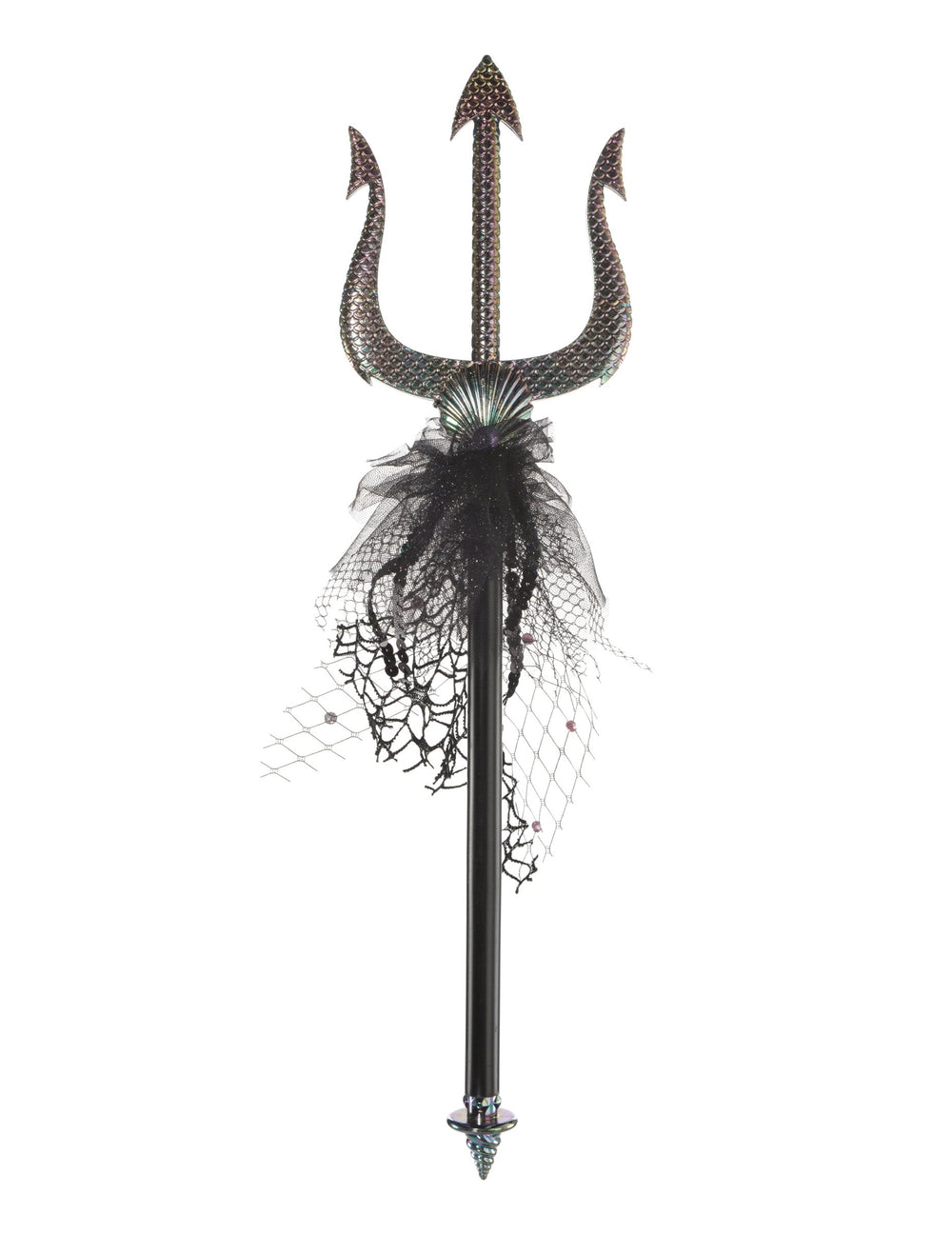 Mini trident sirène pour adulte noir iridescent avec tulle et coquillage