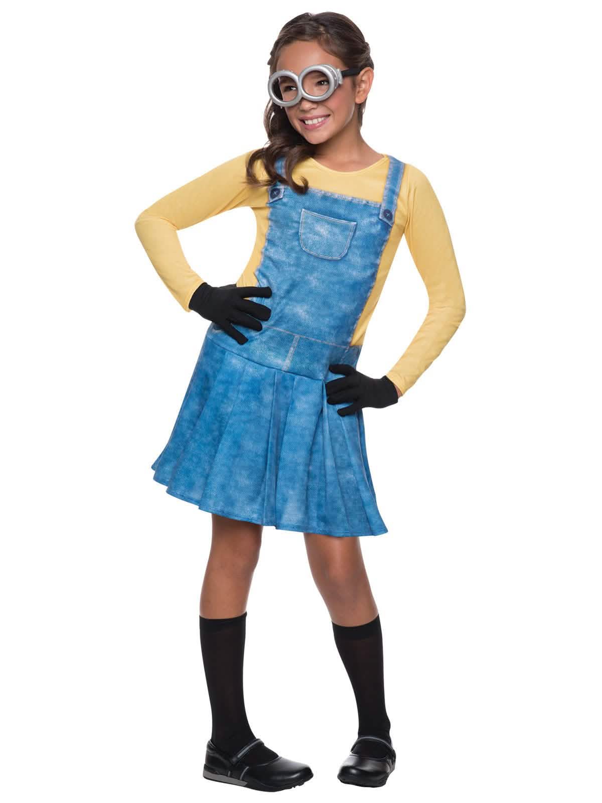 Déguisement vestido Minions™ para menina amarelo e azul com óculos