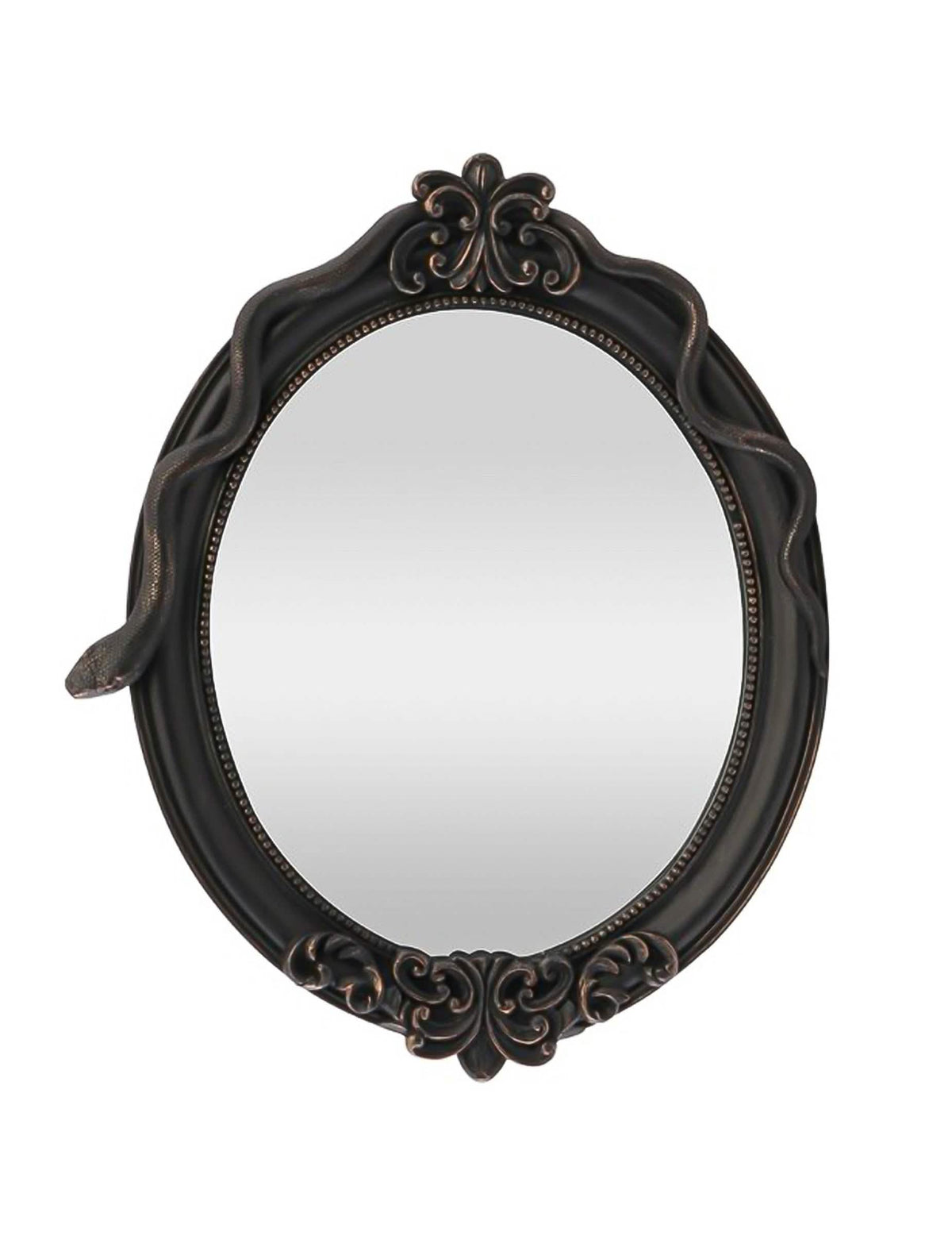 Espelho oval decorativo em resina com serpente preta 30 x 3 x 37 cm