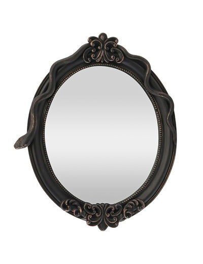 Espelho oval decorativo em resina com serpente preta 30 x 3 x 37 cm