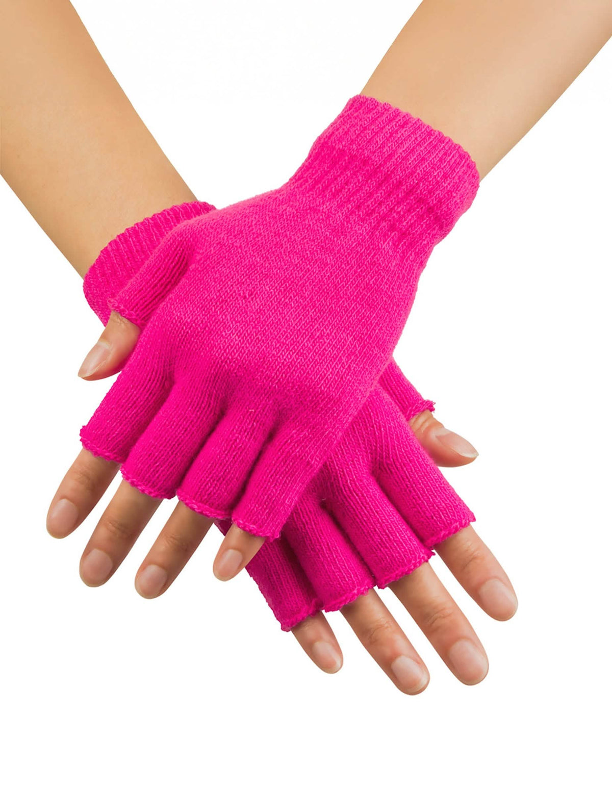 Vista detalhada das luvas curtas para adulto cor de rosa fluo
