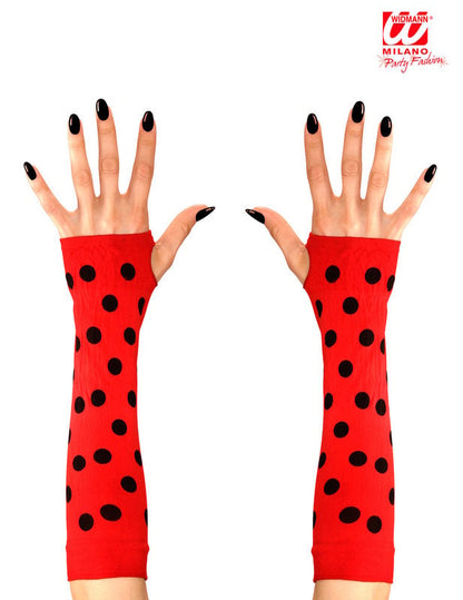 Vue de face des mitaines longues coccinelle pour adulte