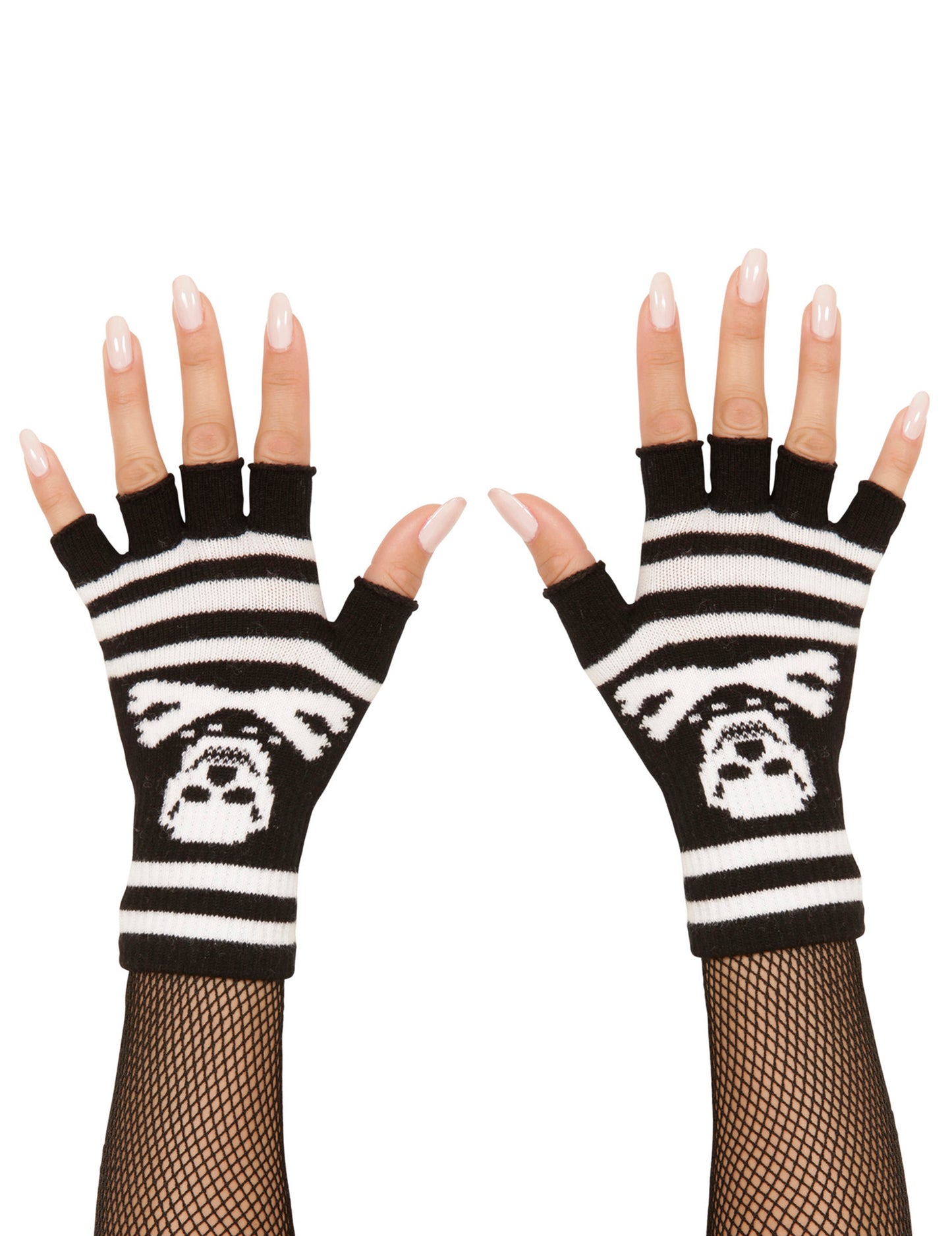 Mitaines tête de mort pirate pour adulte à rayures noires et blanches