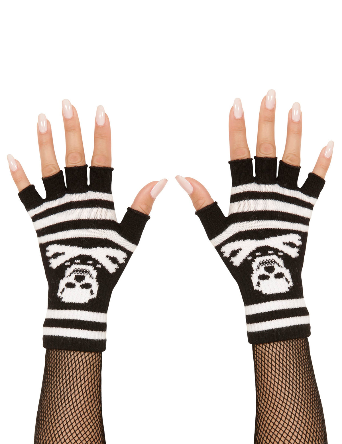 Mitaines tête de mort pirate pour adulte à rayures noires et blanches
