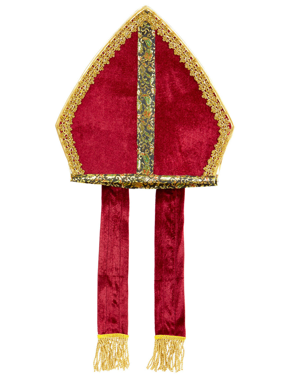 Mitre Saint Nicolas pour adulte rouge en velours avec galons dorés
