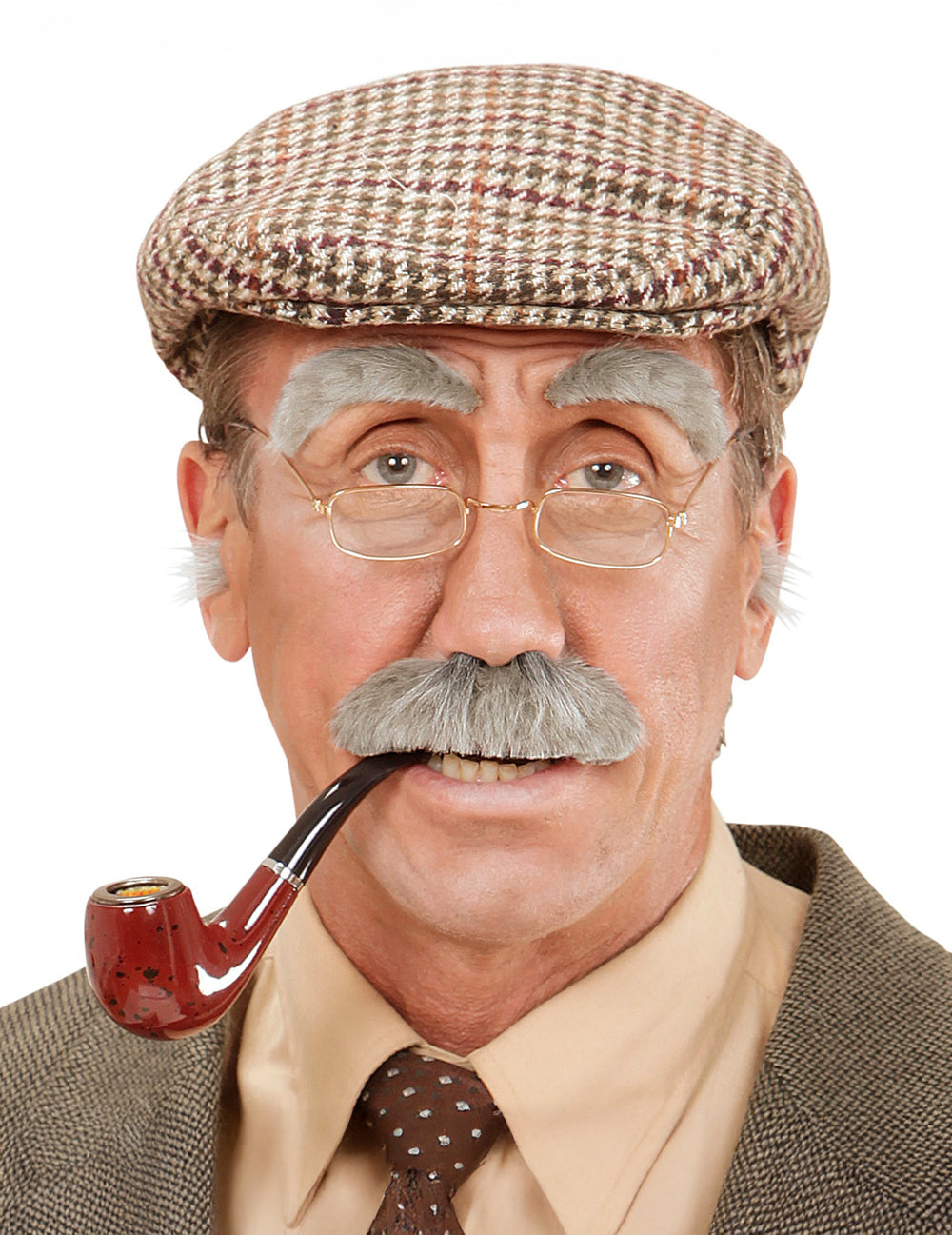 Moustache et sourcils de vieillard pour adulte gris