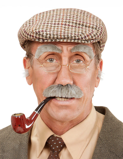 Moustache et sourcils de vieillard pour adulte gris