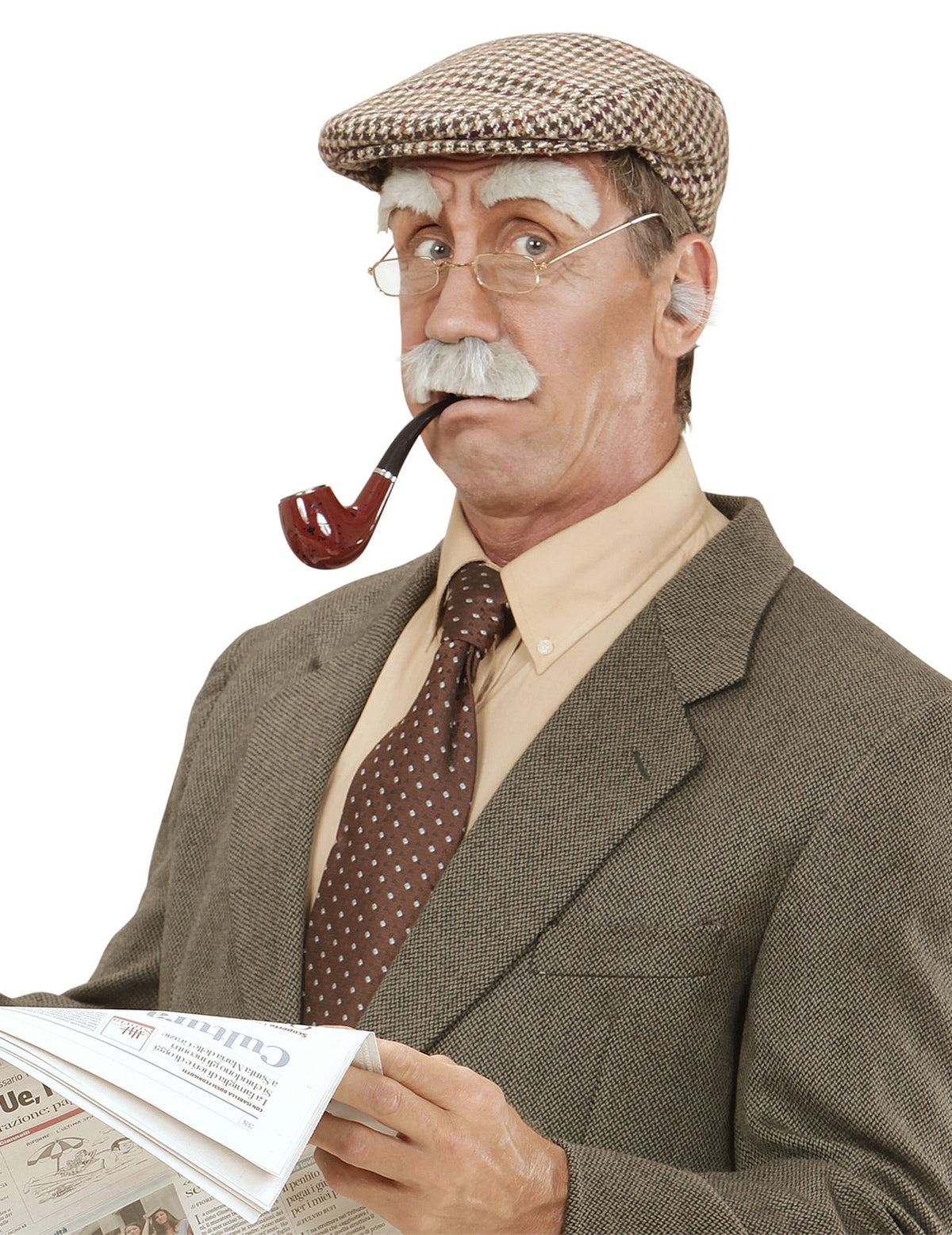 Mise en situation avec accessoires de la moustache et sourcils de vieillard
