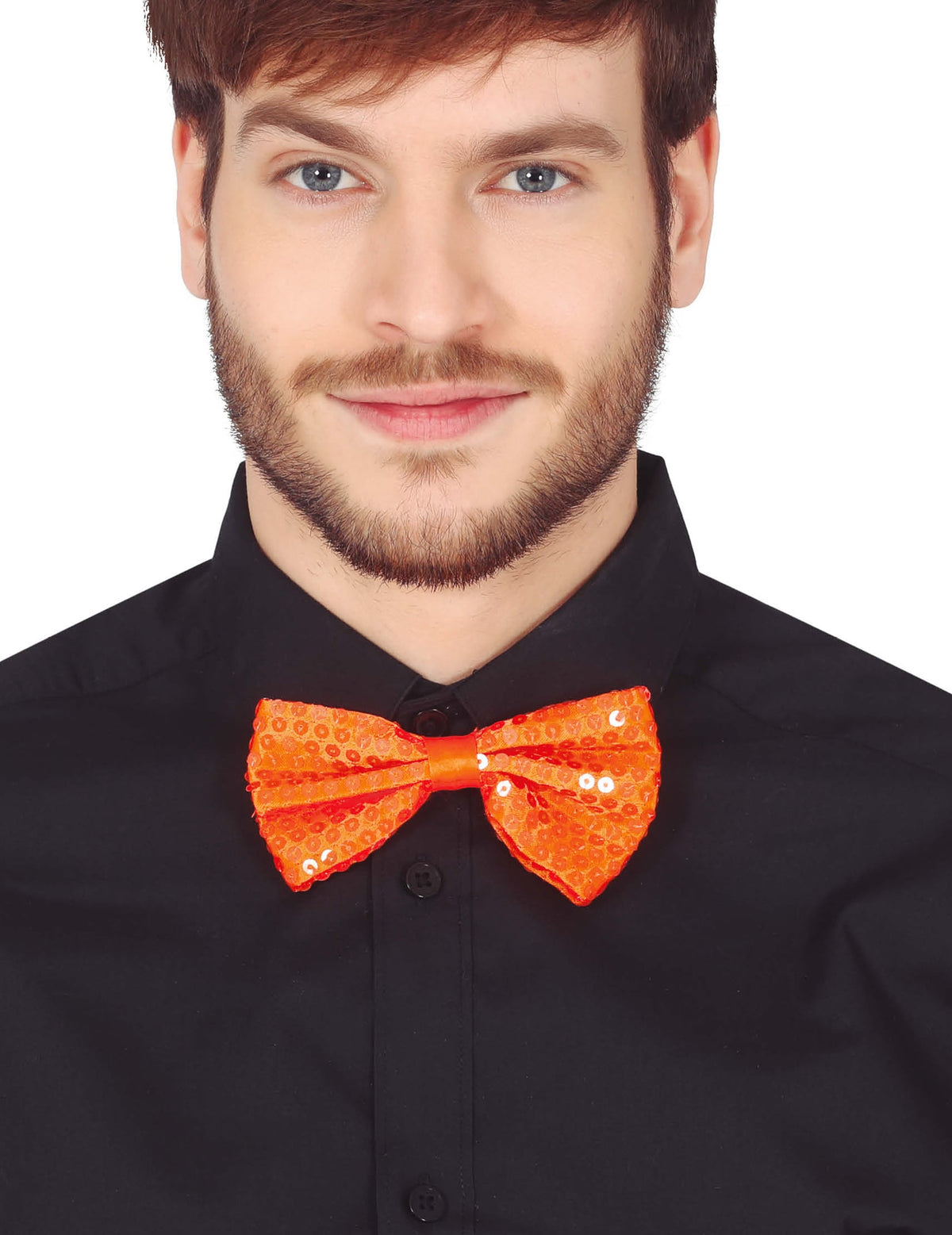 Nœud papillon à sequins pour adulte orange néon