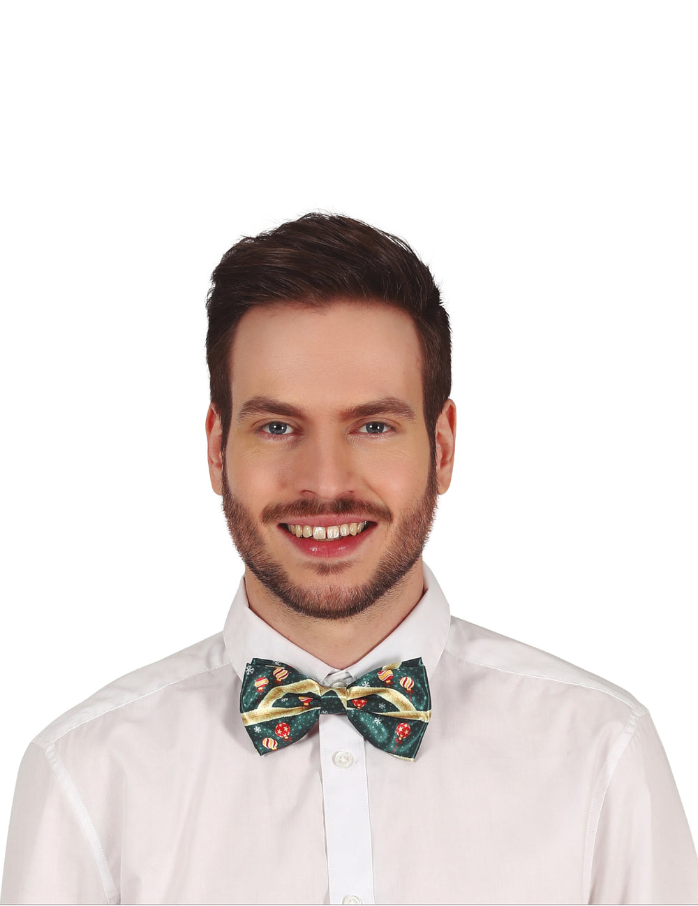 Nœud papillon de Noël pour adulte vert à motifs de boules de Noël