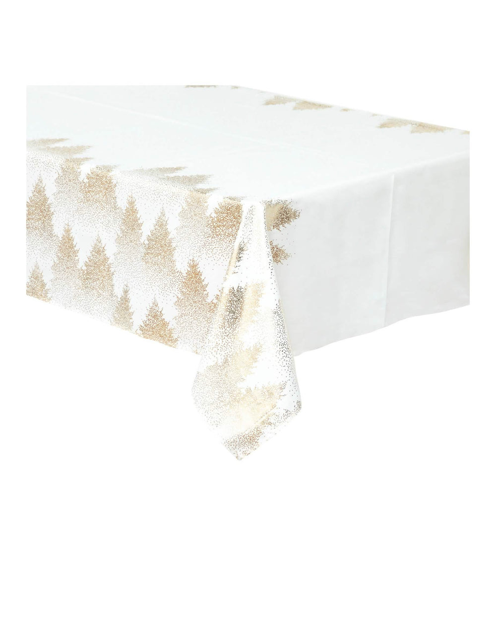 Nappe floquée sapins pour table de fête blanche et or