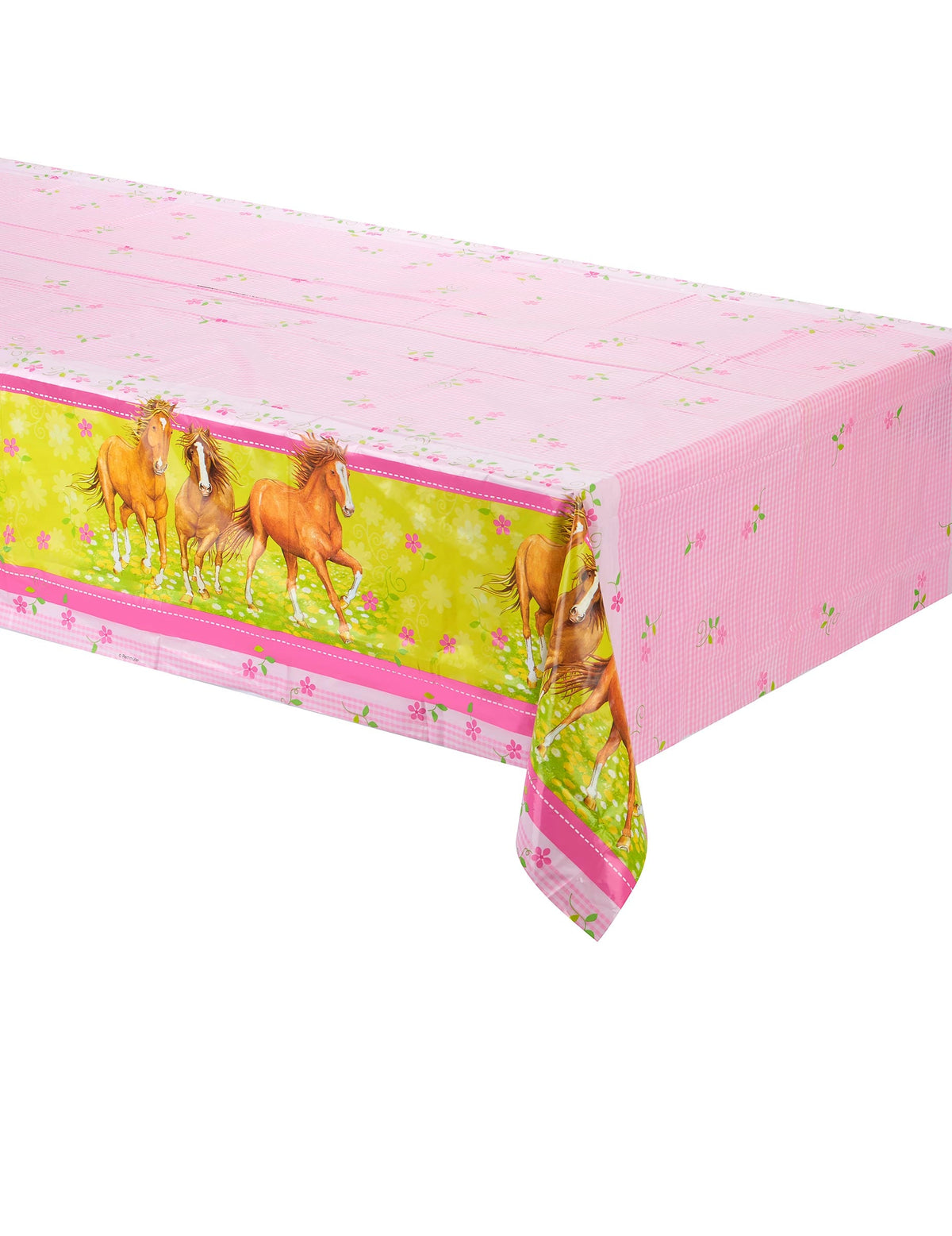 Nappe Chevaux pour enfant rose avec motifs de fleurs et chevaux galopant