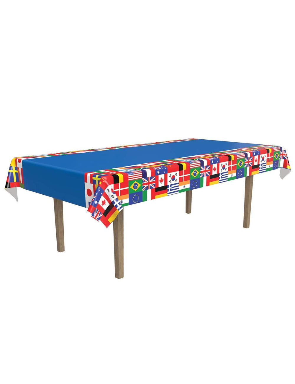 Nappe drapeaux pays du monde pour fête bleue en plastique