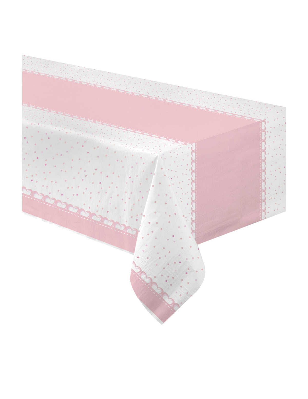 Nappe en papier cœurs roses pour fête blanche et rose à pois