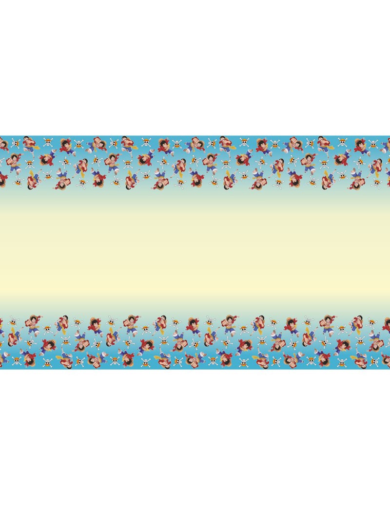 Nappe en papier recyclable One Piece pour fête bleue et jaune avec motifs Luffy