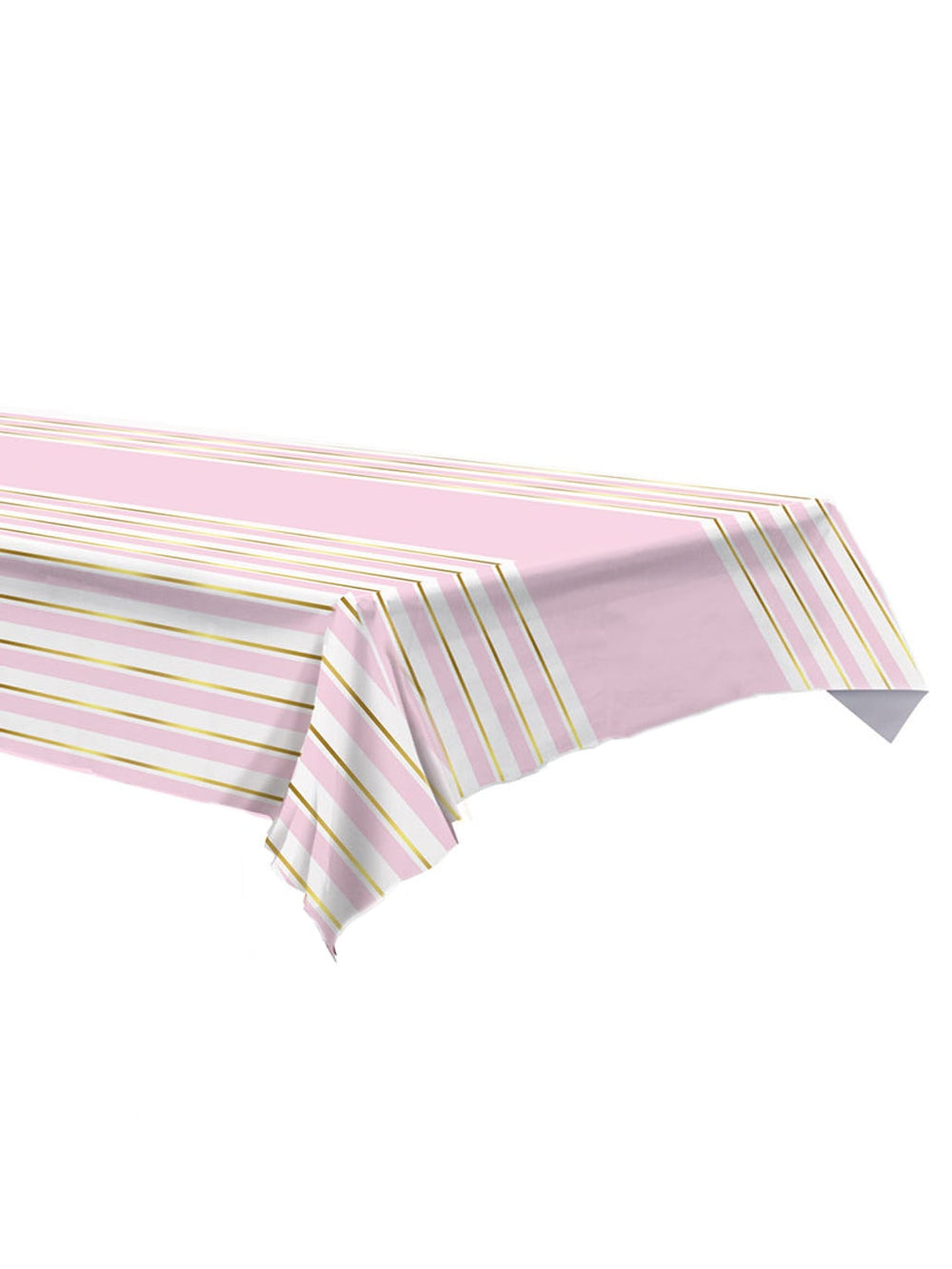 Nappe en plastique à rayures rose blanche et dorée