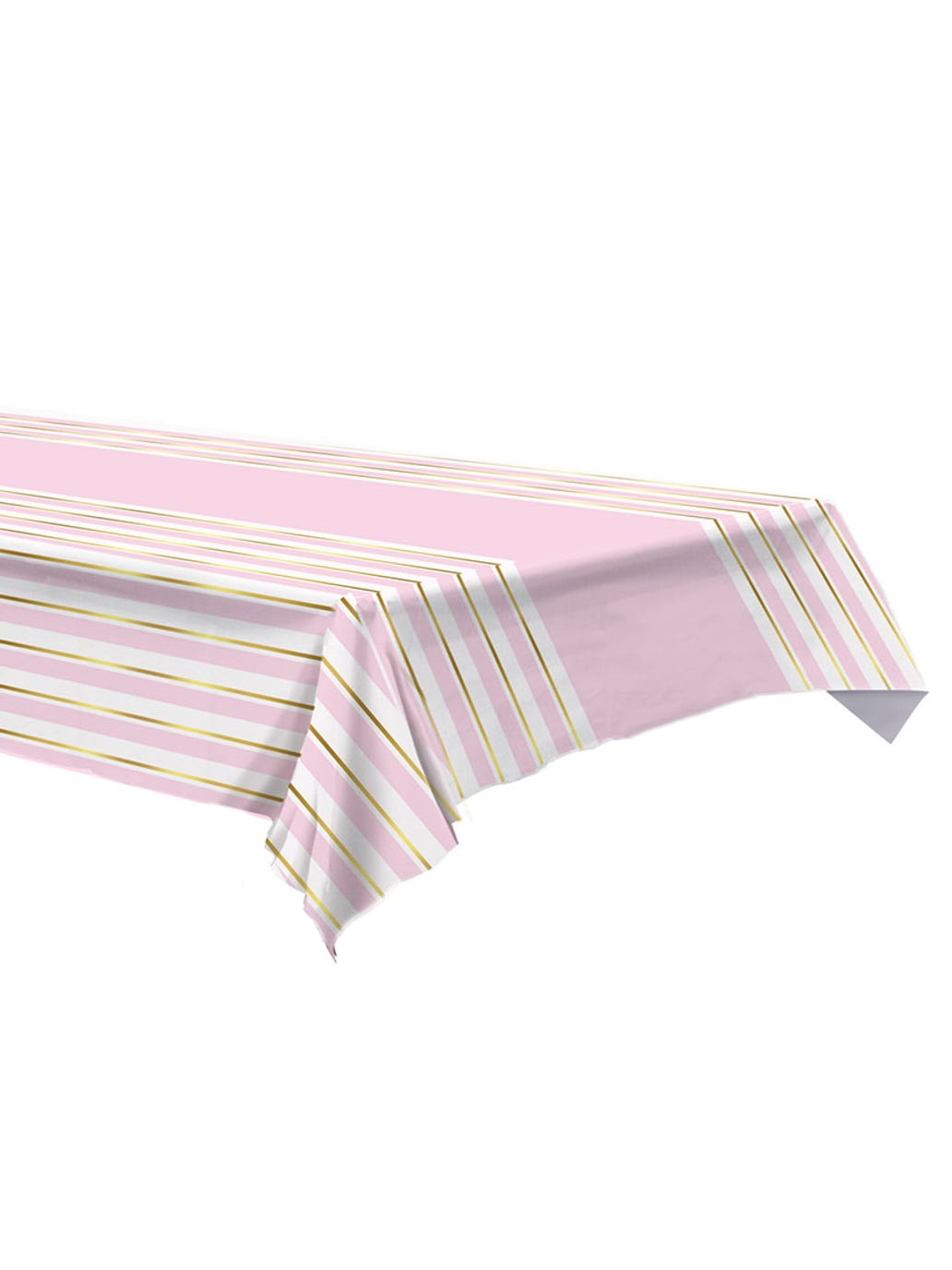 Nappe en plastique à rayures rose blanche et dorée