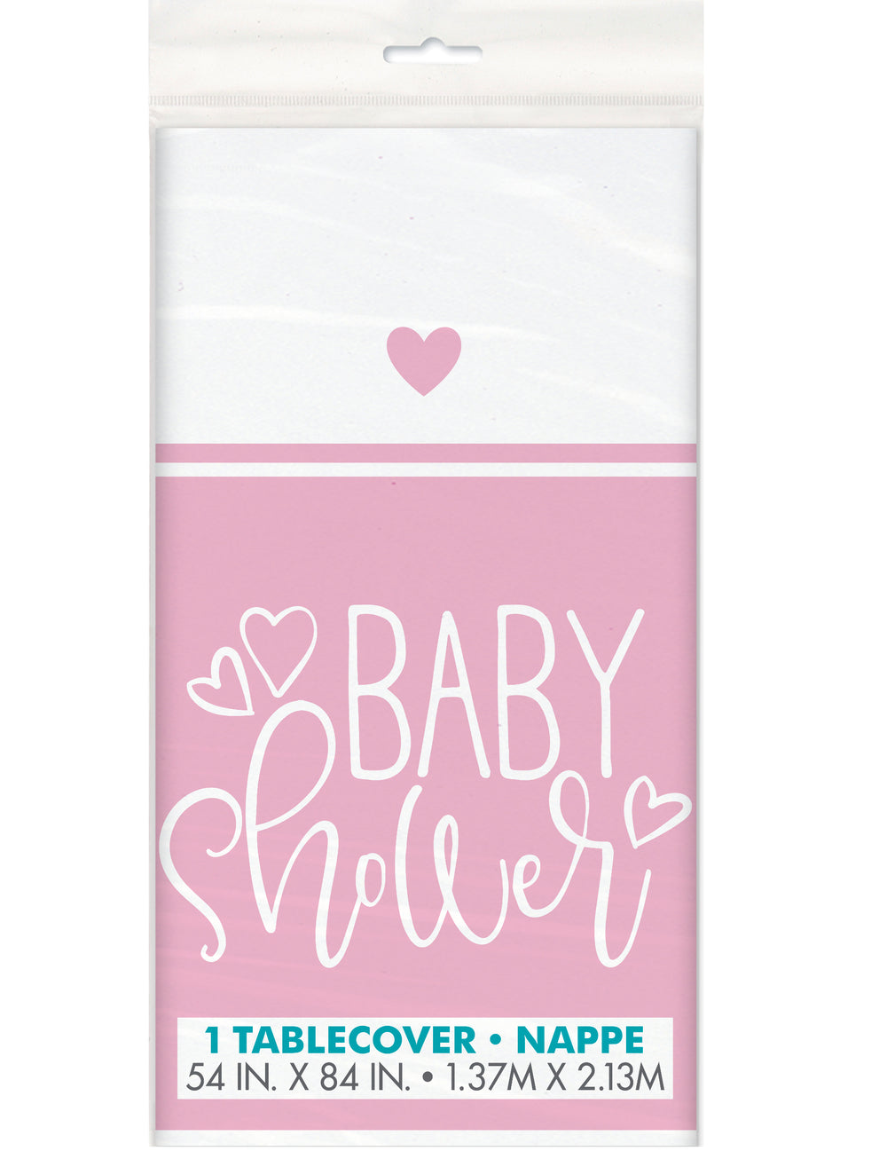 Nappe en plastique baby shower pour fille rose avec motifs cœurs