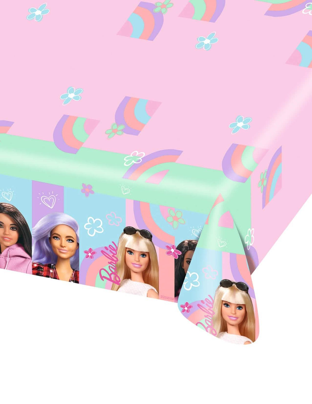 Nappe en plastique Barbie Sweet Life pour enfant rose avec poupées et motifs arc-en-ciel