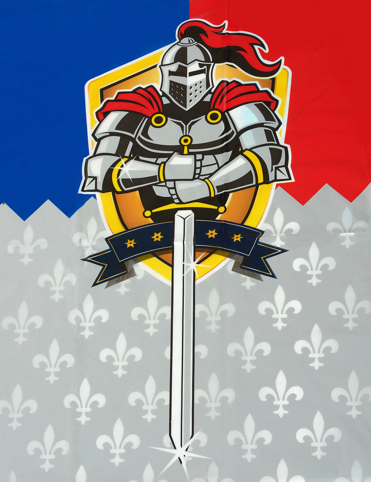 Détail de l'illustration d'un chevalier sur la nappe en plastique Chevaliers