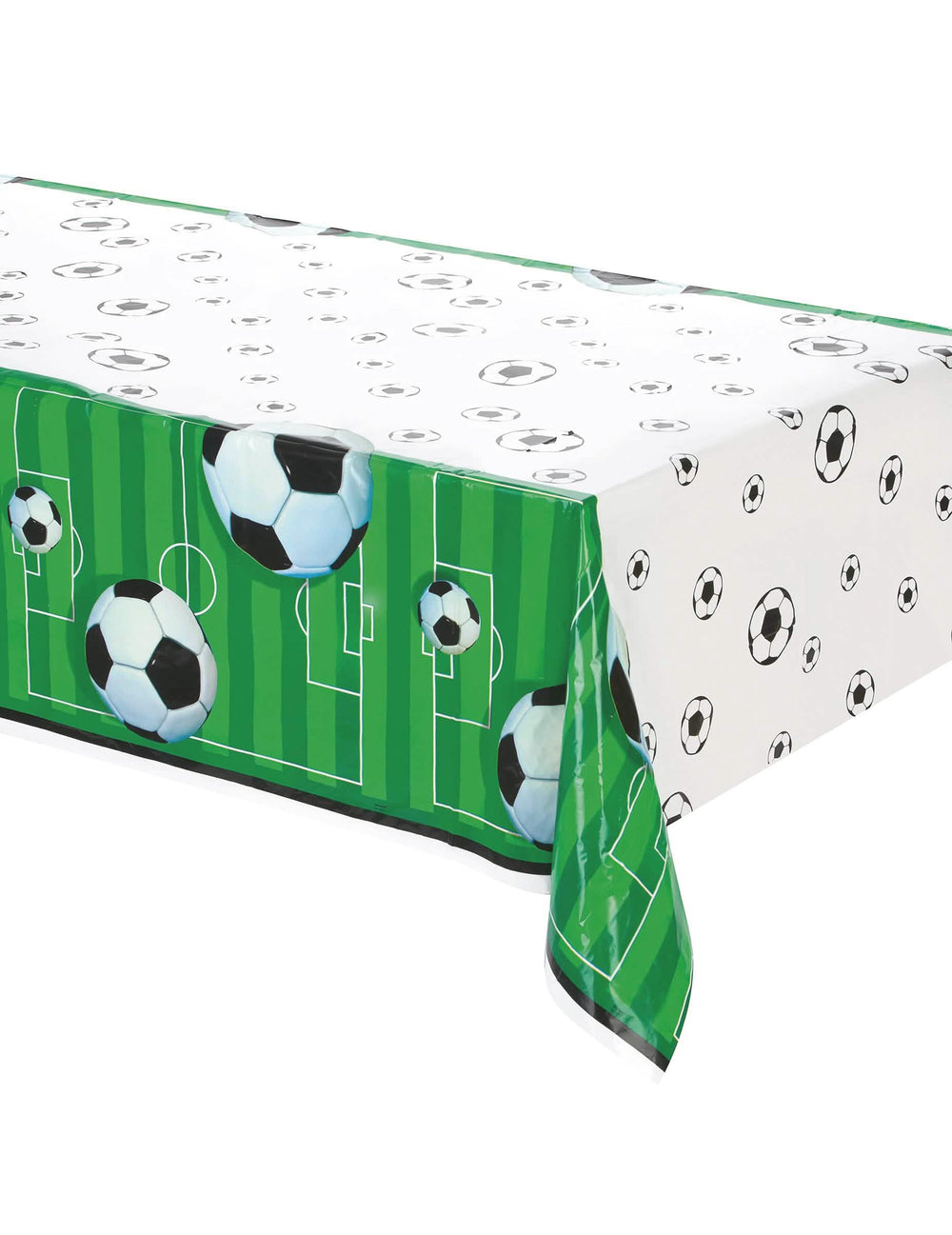 Toalha de mesa de plástico de futebol para aniversário verde e branca com motivos de balões