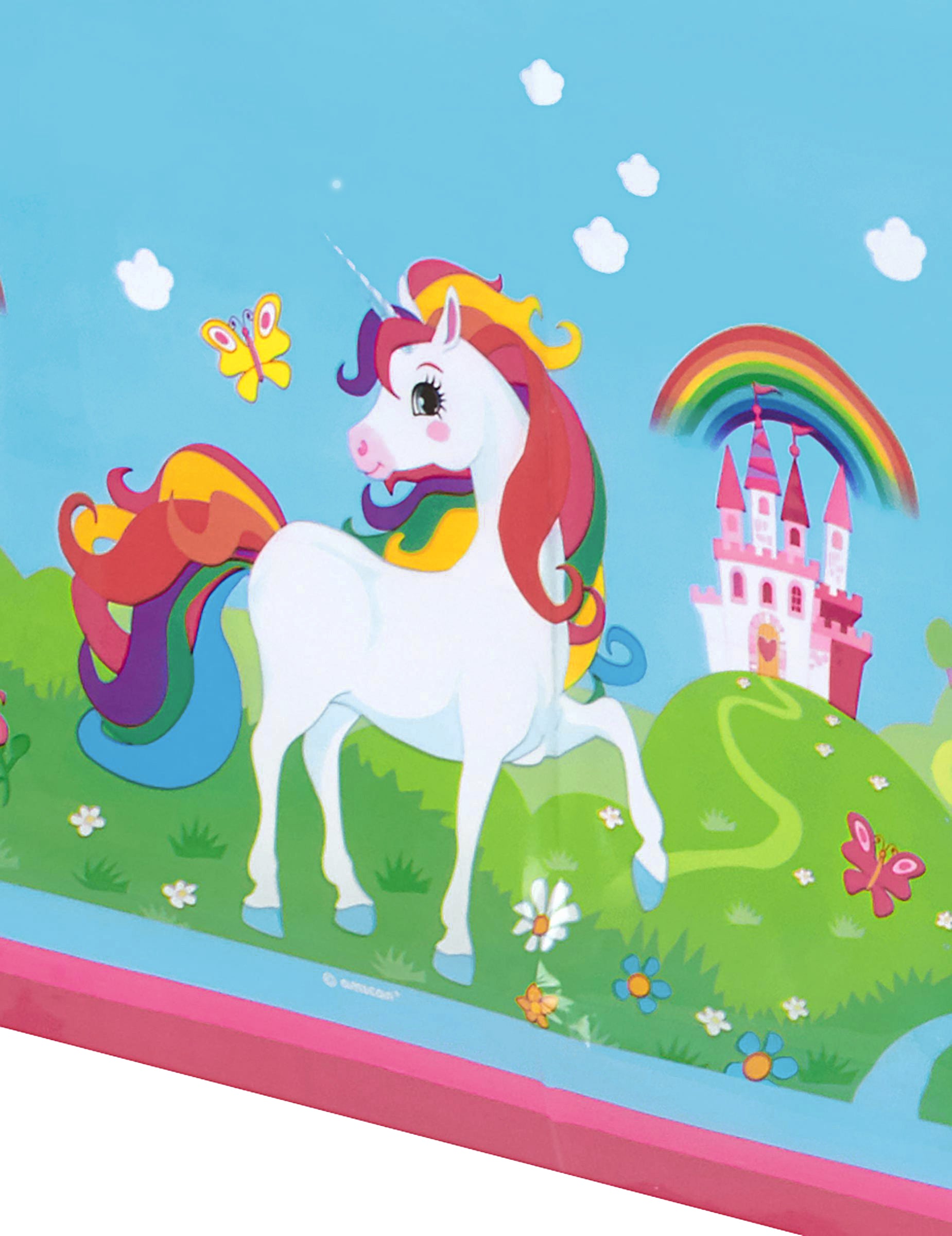 Détail de l'illustration de la licorne de la nappe en plastique Licorne