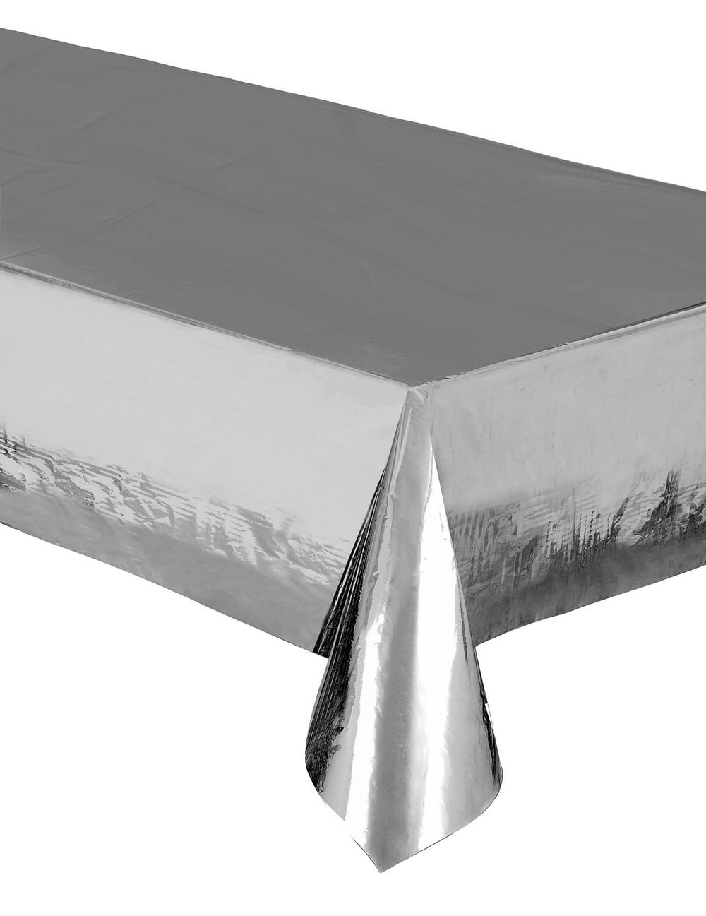 Toalha de mesa em plástico metalizado prateado impermeável e reutilizável