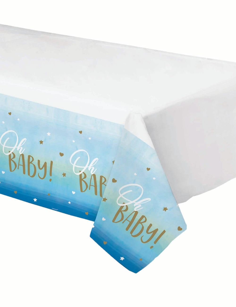 Toalha de mesa de plástico oh baby para baby shower azul e dourado