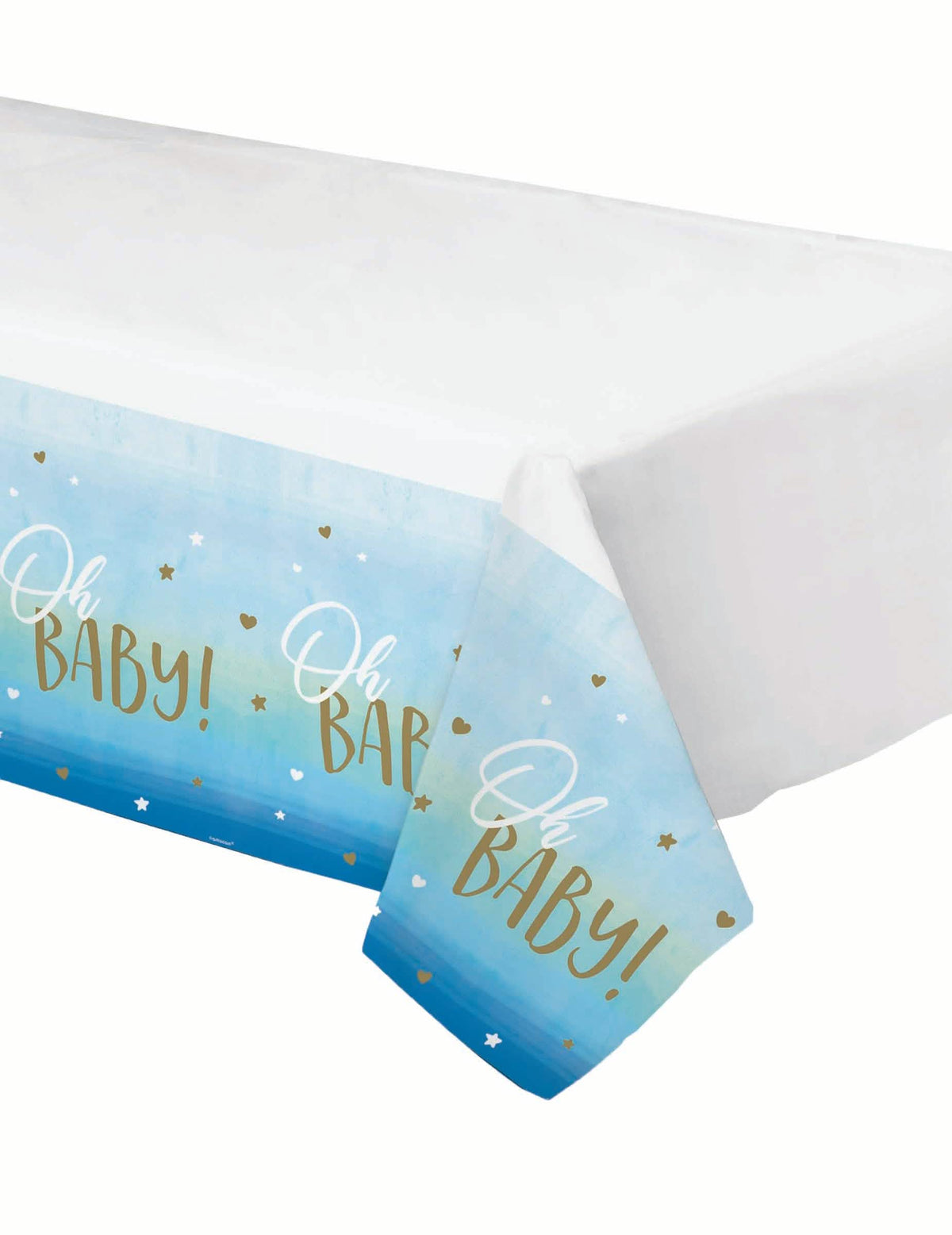 Toalha de mesa de plástico oh baby para baby shower azul e dourado
