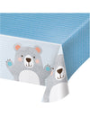 Nappe en plastique petit ours pour anniversaire 1 an bleue et grise
