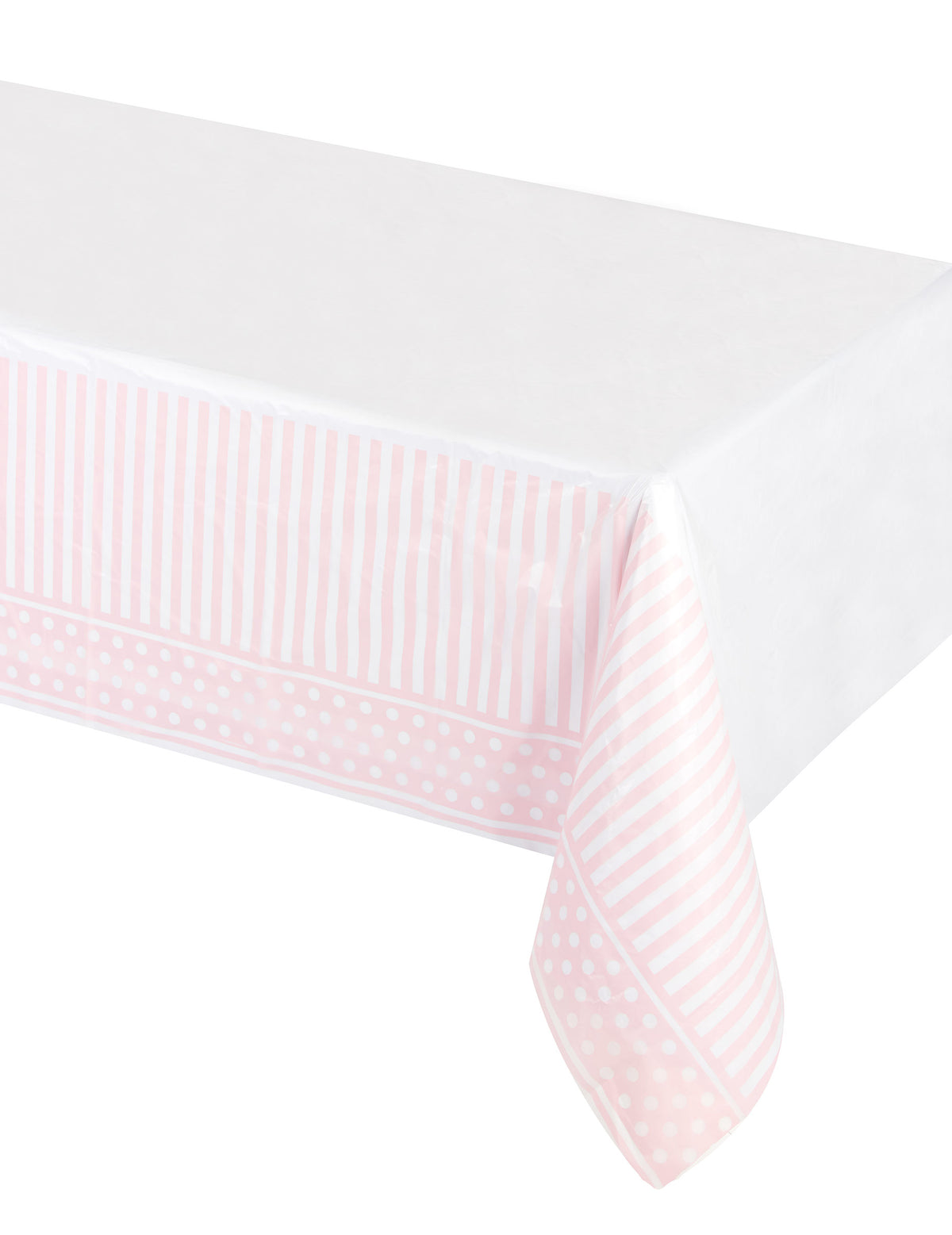 Nappe en plastique rayé et à pois pour fête rose et blanc