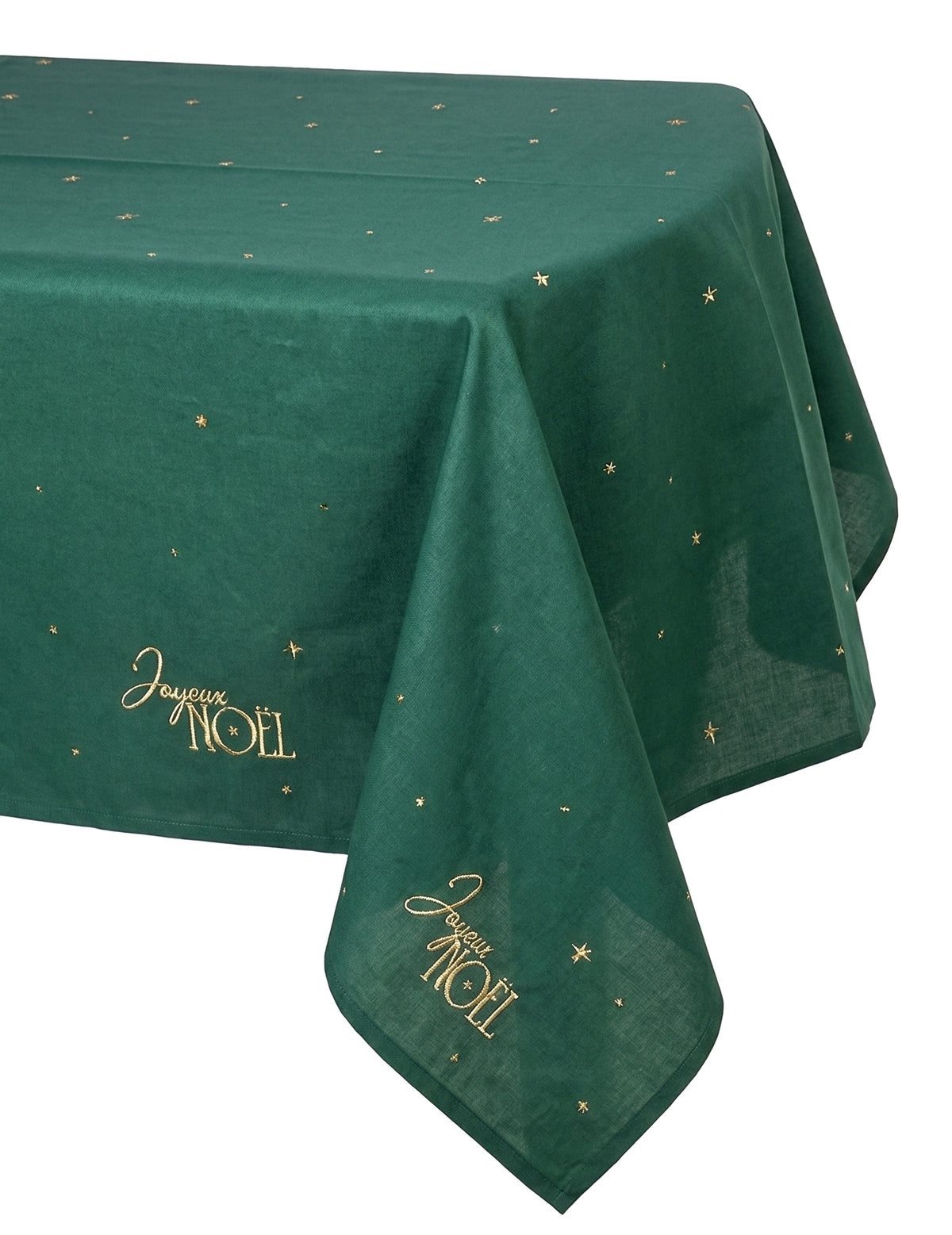 Toalha de mesa em tecido Feliz Natal verde inglês e dourado 140 x 240 cm