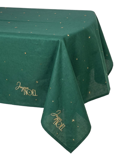 Toalha de mesa em tecido Feliz Natal verde inglês e dourado 140 x 240 cm