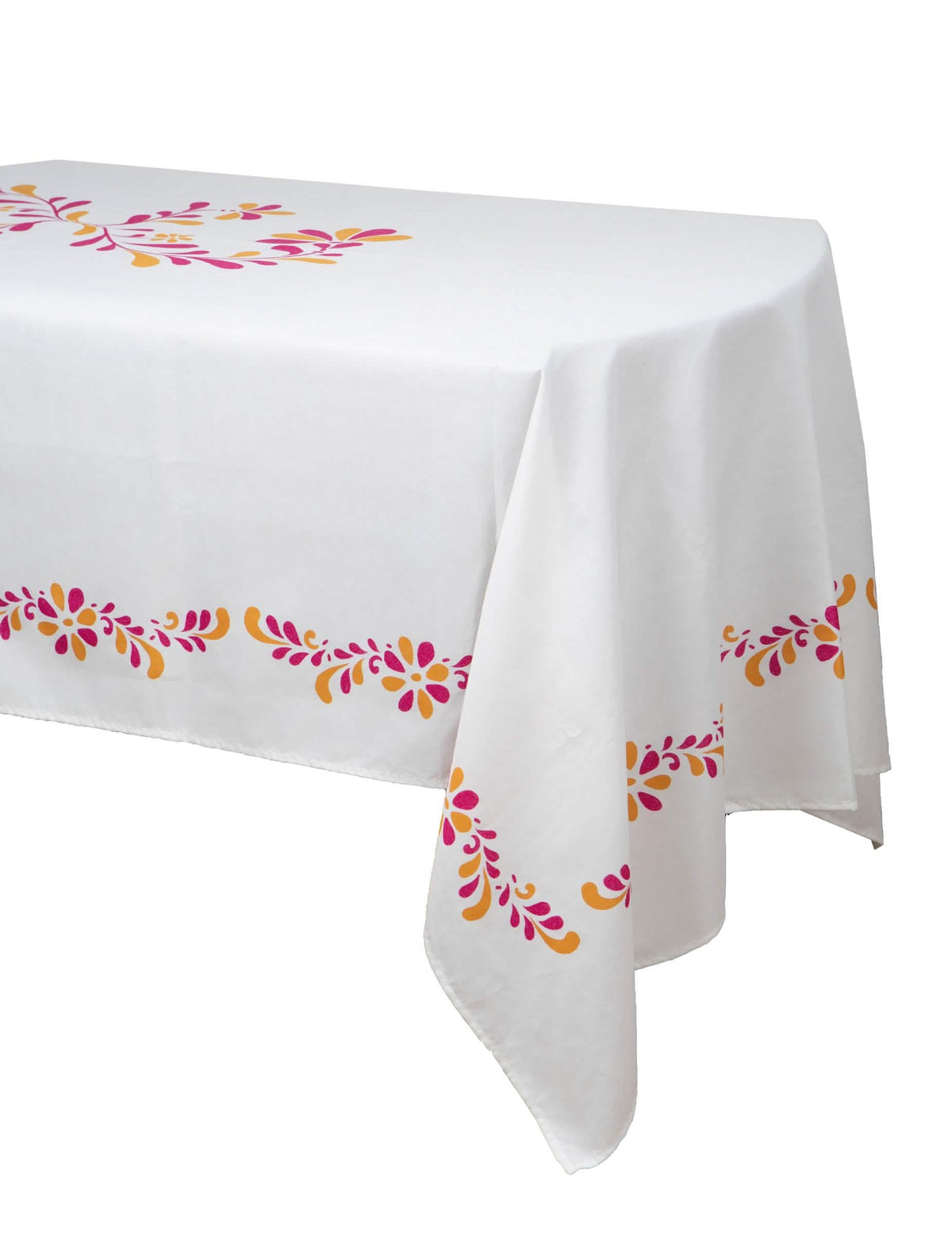 Toalha de mesa de tecido branca, framboesa, laranja e limão 140 x 240 cm