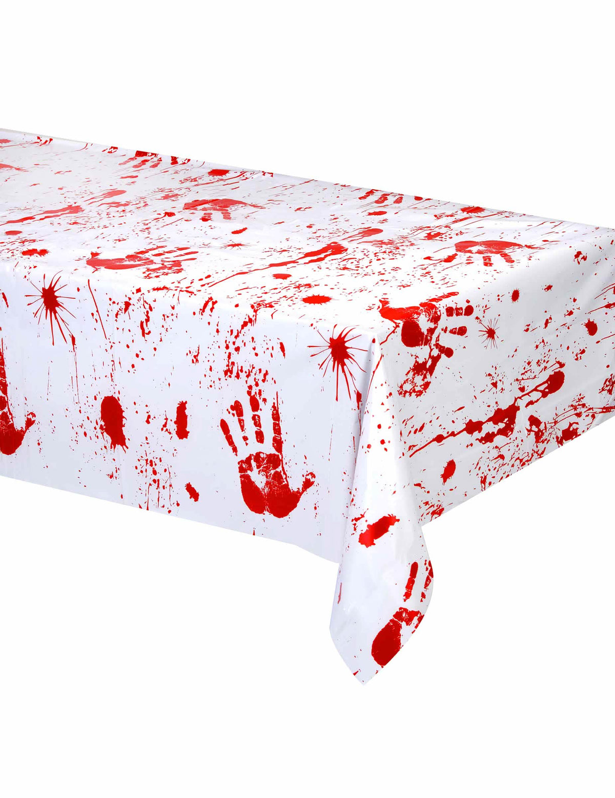 Toalha de mesa de plástico mãos ensanguentadas para decoração de halloween branco e vermelho