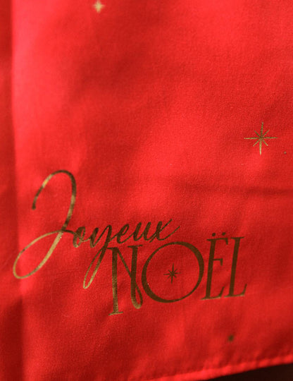 Toalha de mesa em tecido Feliz Natal vermelho e dourado 140 x 240 cm