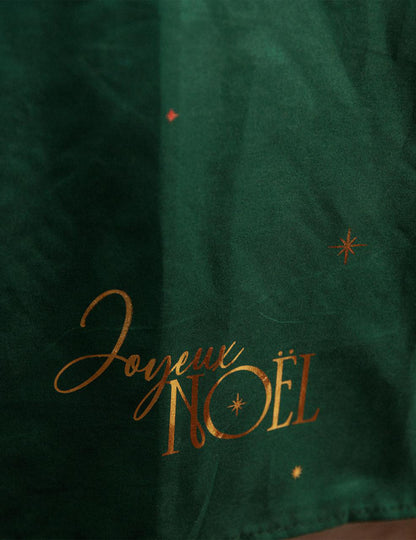 Toalha de mesa em tecido Feliz Natal verde inglês e dourado 140 x 240 cm