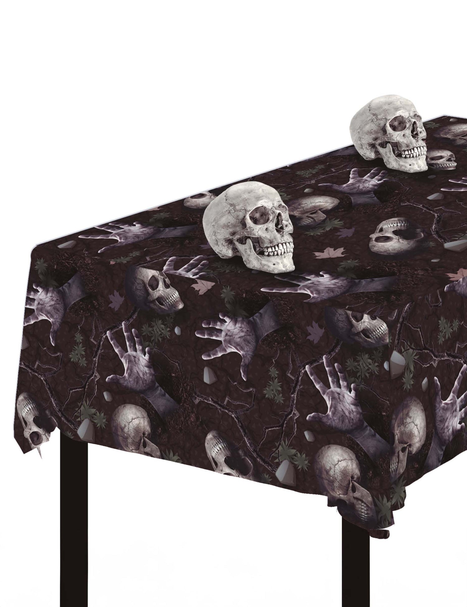 Nappe revenants du cimetière marron avec motifs de mains de zombies et crânes