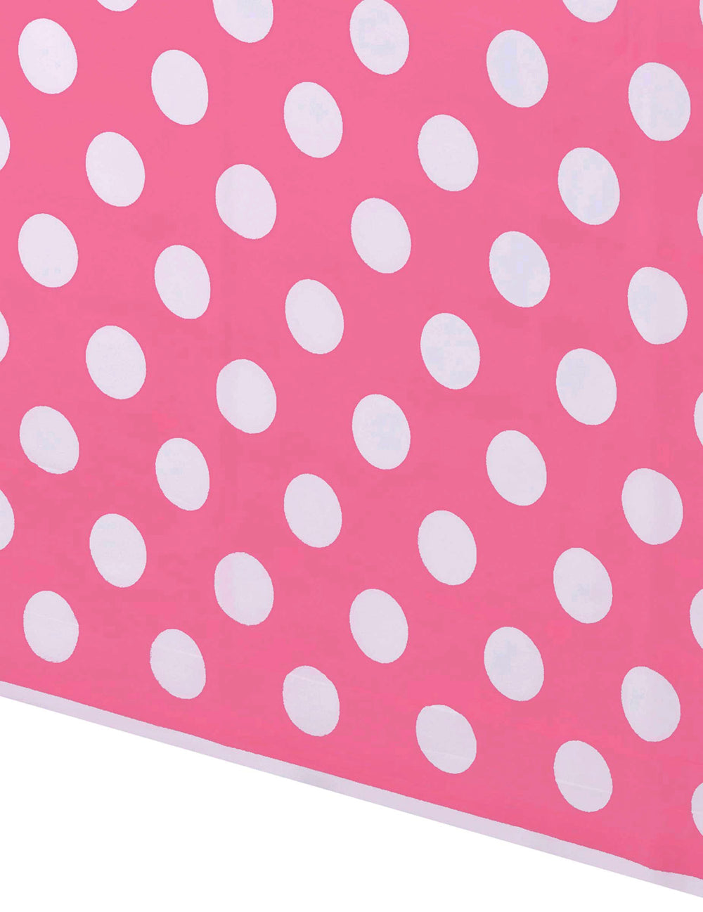 Détail du motif de la nappe plastique à pois rose et blanc