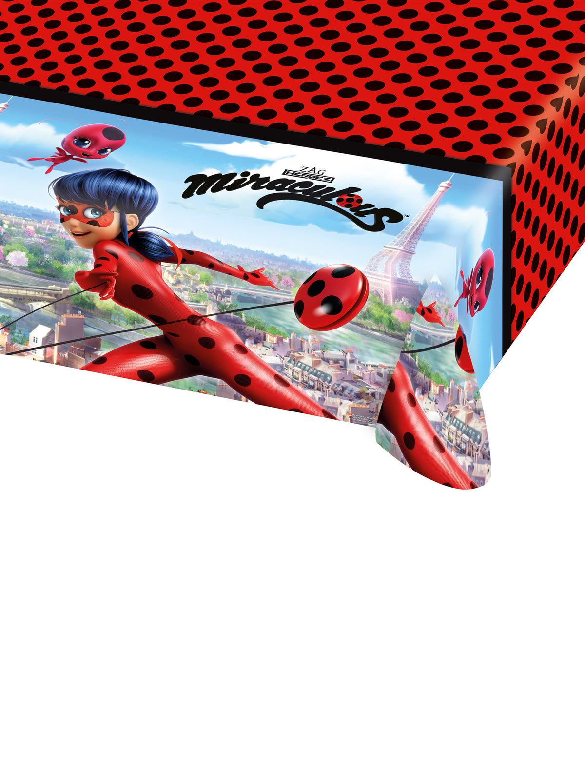 Nappe Ladybug à Paris pour enfant rouge et noire à pois