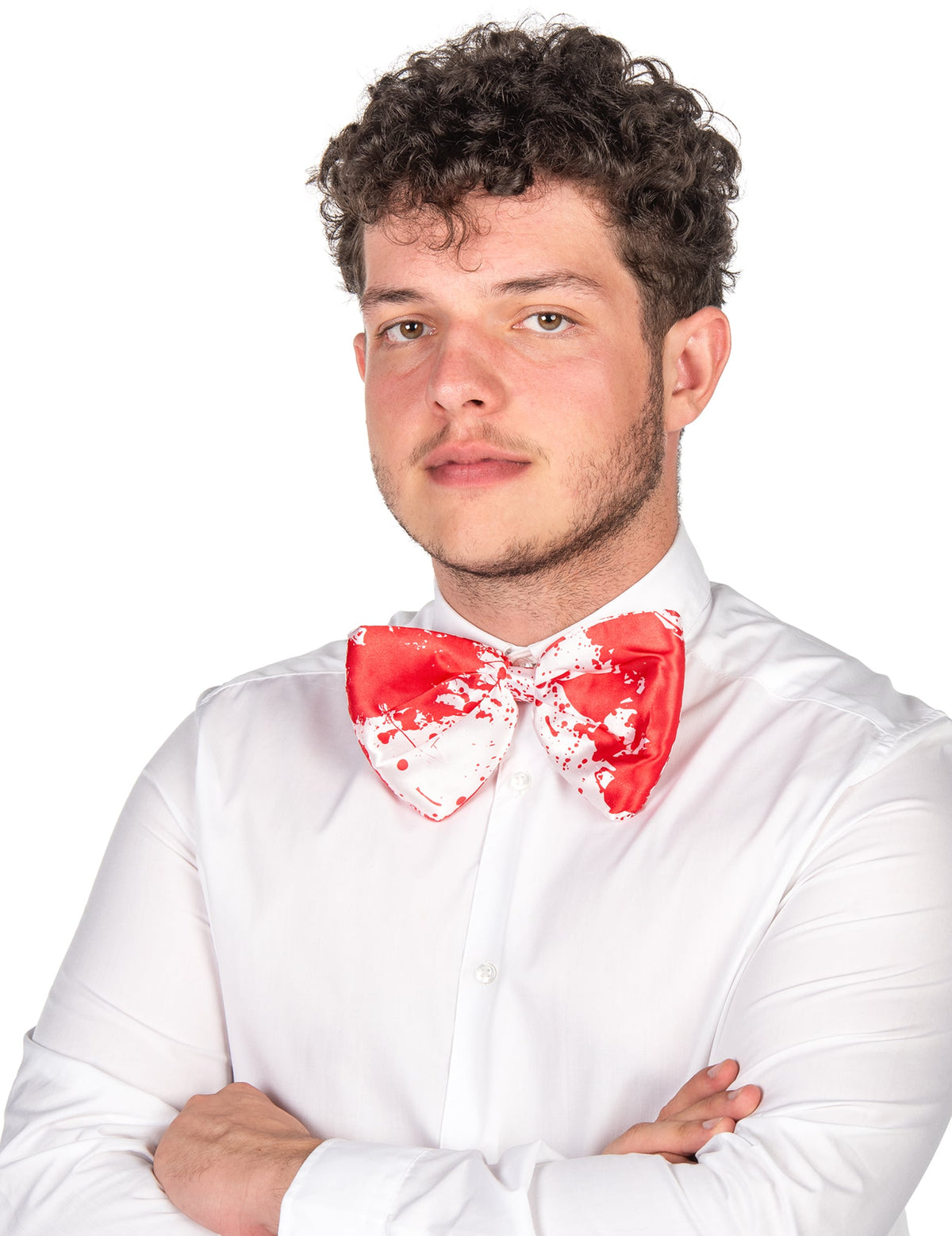 Nœud papillon ensanglanté pour adulte blanc et rouge