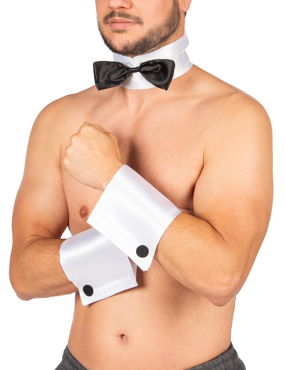 laços papillon e manchettes para adulto branco e preto
